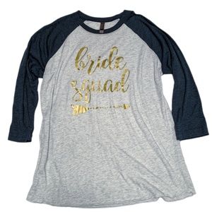 Bride Squad Gray & Blue Baseball Shirt Size MEDIUM